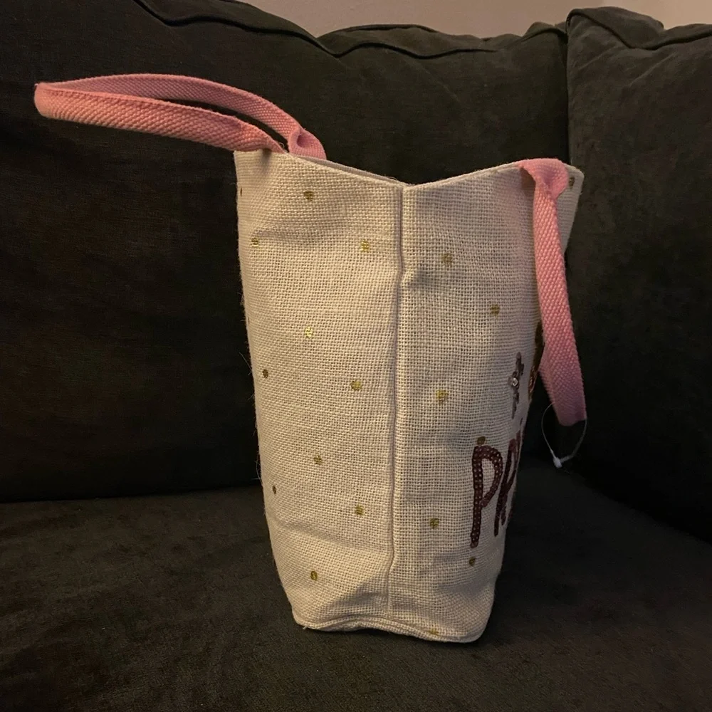 Sequined Princess Canvas Tote Bag | Pink & Gold Bling Shoulder Bag | Beach Tote